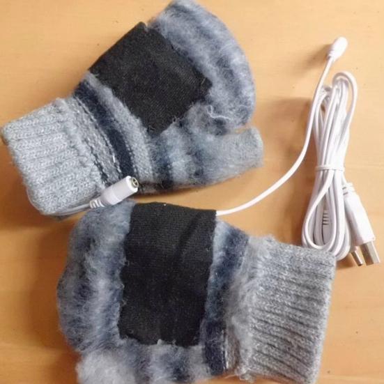 1 пара зимних перчаток с подогревом, зарядка через USB, двухсторонний подогрев, моющиеся, толстые трикотажные перчатки без пальцев, высокоэластичные, для офиса, набора текста, для студентов, для письма