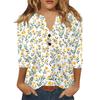 Жен. Футболка С принтом Пуговицы Рукав 3/4 Повседневные Выходные Мода Классический Классический V-образный вырез Обычный Верх