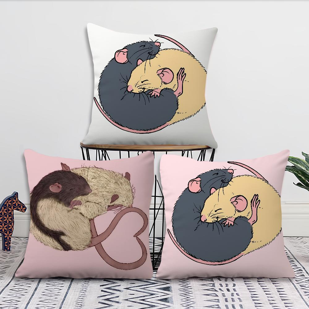 Kawaii CCuddling Rats Russian Blue and TTopaz cushion cover For Pillow Printing Sofa Decoration Home Office Nordic Simplicity