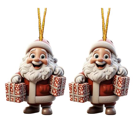 2/7Pcs Christmas Santa Claus Hanging Decoration Holiday Party Winter Xmas Tree 2D Flat Acrylic Cartoon Father Christmas Hanging Ornament