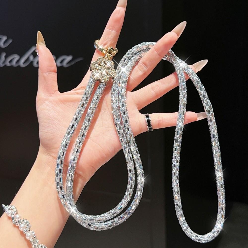 Anti-Lost Crossbody Chain Strap Rhinestone Beaded Phone Chain Crystal Phone Chain Camera Bag