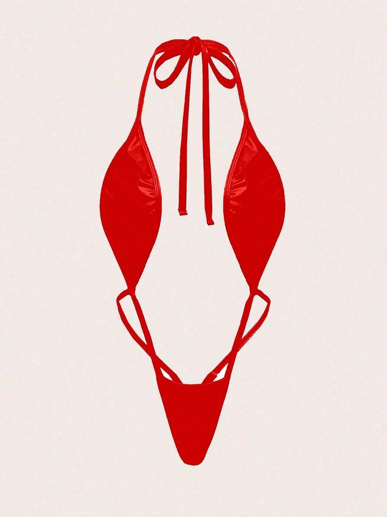 Women's Erotic Lingerie Set Deep V Backless Three-Point Jumpsuit Solid Sexy Lingerie for Women