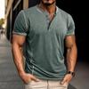 Men's Breathable Casual Short Sleeve Henley Button Cotton Lightweight Soft T-shirt for Male Comfortable Fit Loose Work Vacation Pullover Top