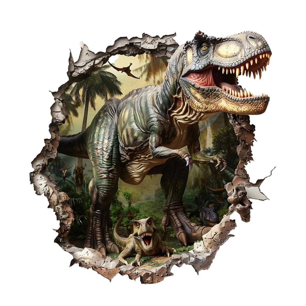 Имитация 3D Наклейки на стену Динозавр, пробивающий стену, Гостиная, Детская комната, Декоративные наклейки для дома