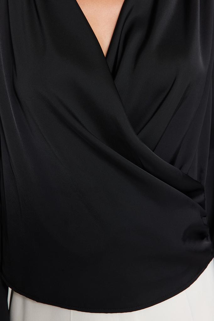 Женская модная новая блузка, черная двубортная атласная тканая блузка