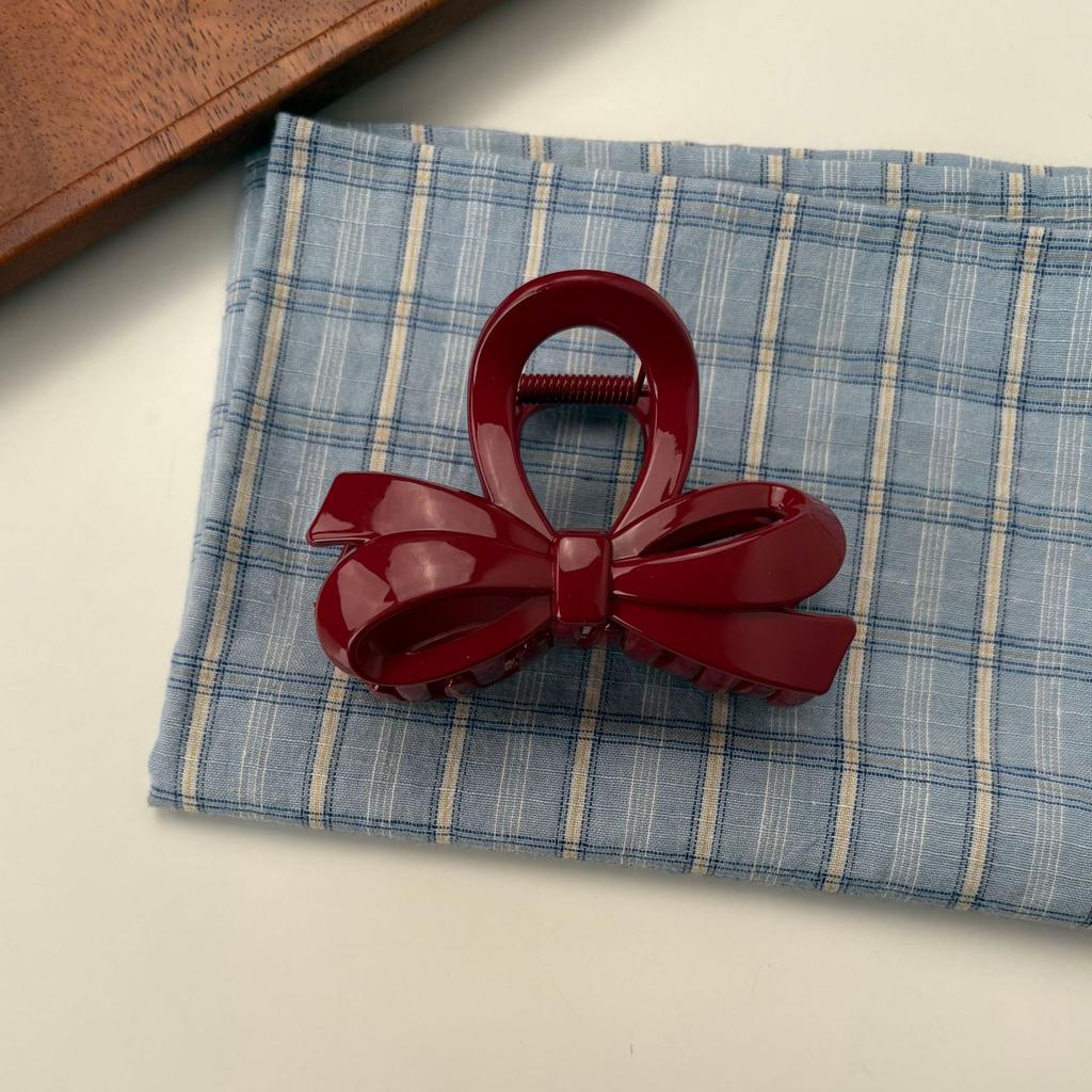Red Bow Multiple Hair Clips Women's High-end Hair Clip Shark Clip At The Back Of The Head Hair Grabbing Accessory