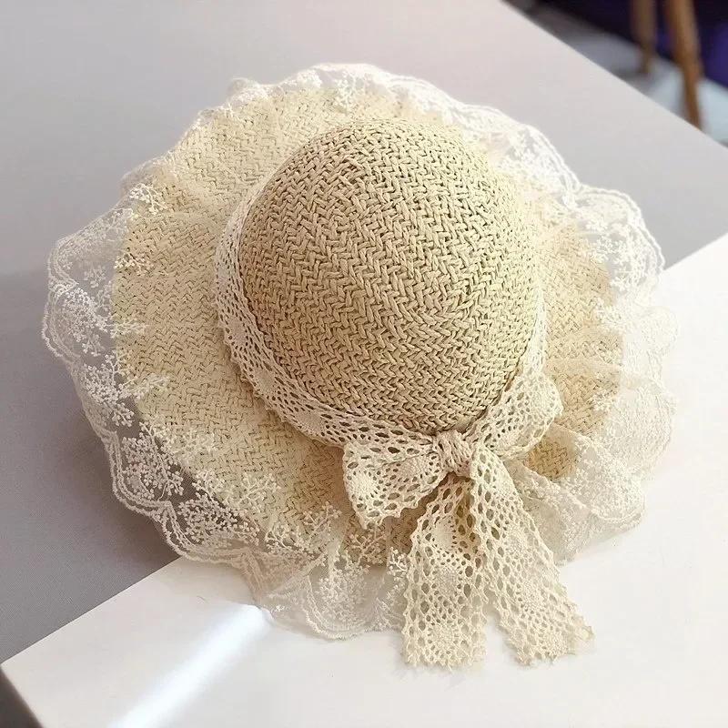 Cute Fashion Children's Summer Sun Protection Straw Hat Breathable Lace Sun Protection Hat Outing Sun Protection Beach Hat
