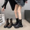 Fashion temperament brown slim platform Martin boots women's new autumn small thick heel short boots
