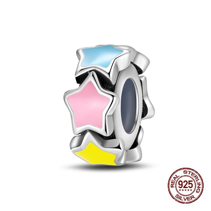 Fashion 100% 925 Sterling Silver Colorful Zircon Stars Moon Separator Charms Bead Fit Original Bracelet Fine DIY Jewelry
