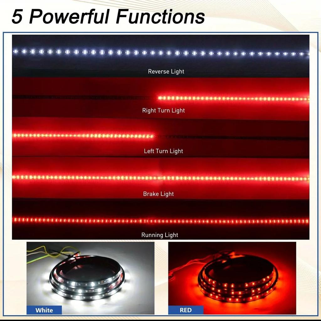 47/60" Truck Tailgate Light Bar 108 LED Single Row Light Strip with Red Running Brake Lights Turn Signal White Reverse Light