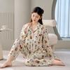 Spot new women's cotton silk spring, summer and autumn thin cardigan long sleeve with chest pad pajamas simple and comfortable loungewear