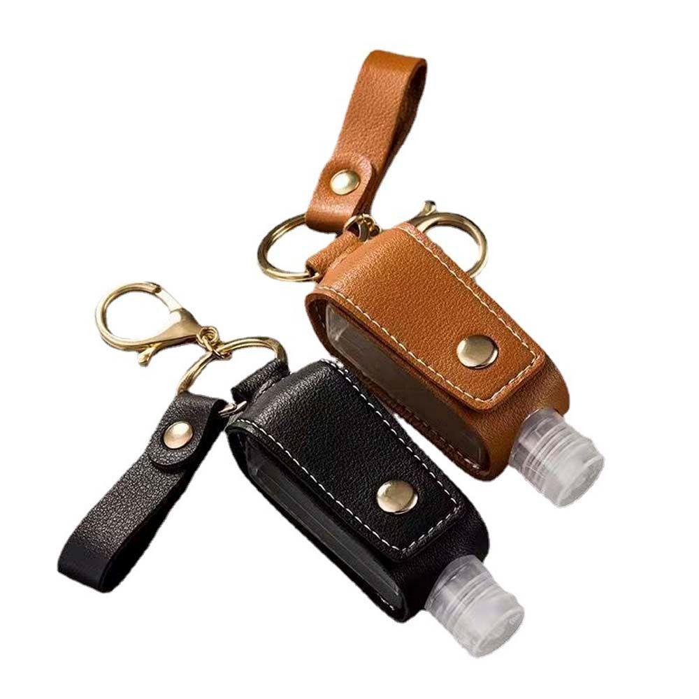 gel Storage Bottle Plastic Keychain Holder PU leather Cover Empty Bottle Hand Sanitizer Holder