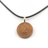 Stones and Minerals. Germany 2 Pfennig Coin Necklace Steel Plated Bronze. Black Cord.