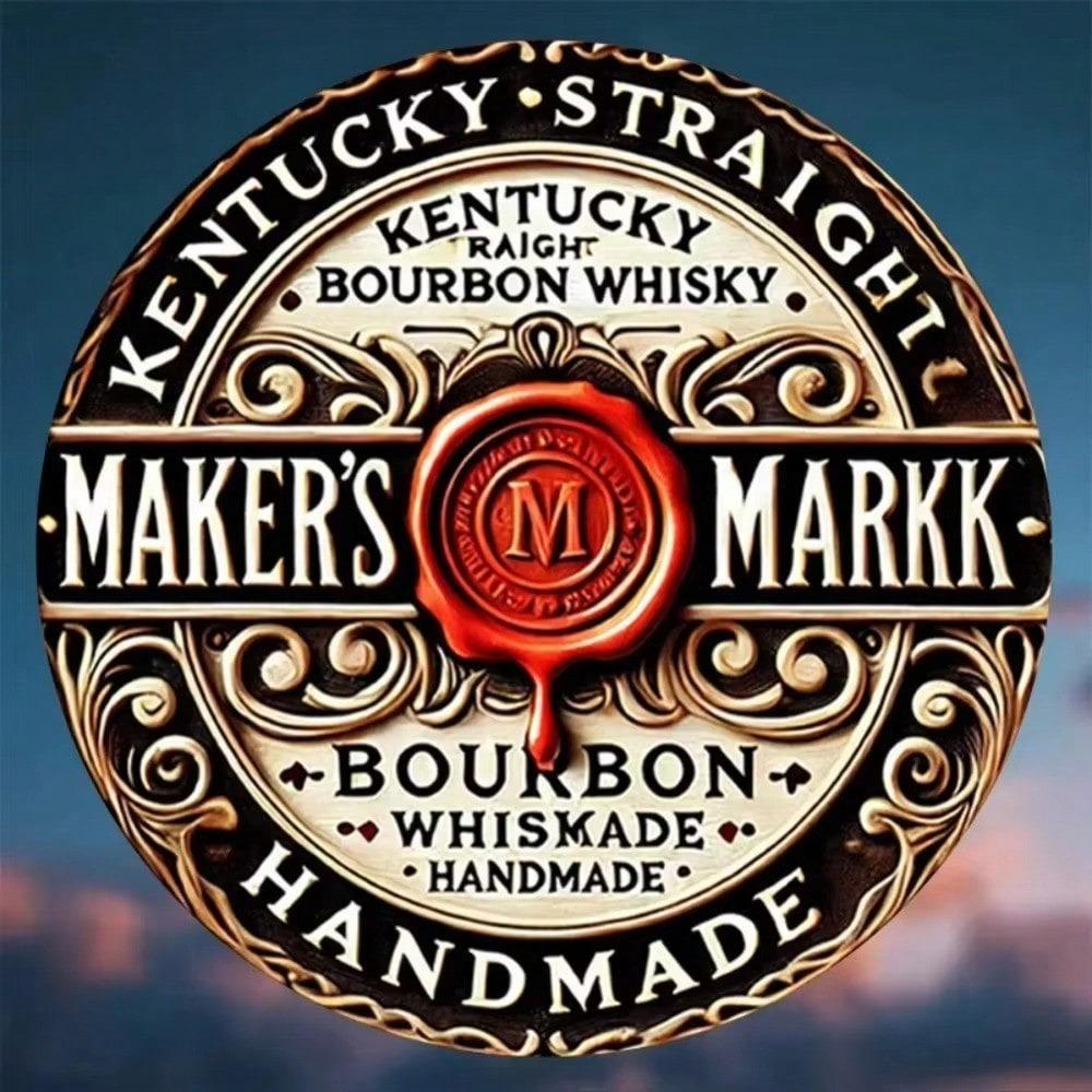 Round Metal Sign Bar Pub Man Cave Vintage Whiskey Decor