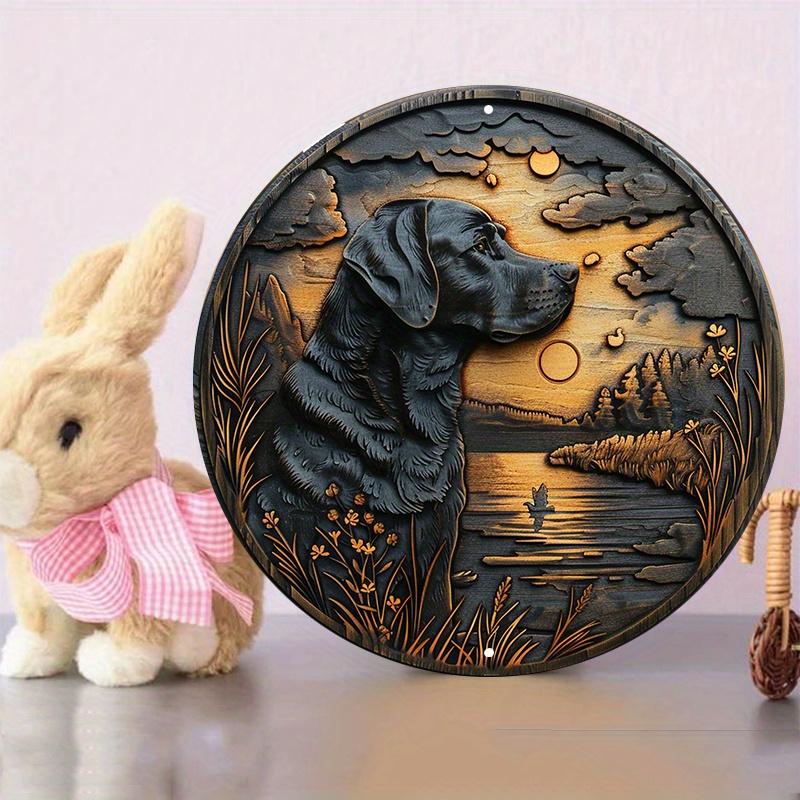 Round Wooden Labrador Retriever Wall Decor, Weather Resistant, Dog Silhouette, Outdoor and Indoor Hanging Art for Door, Wall, Home, Room, Farmhouse
