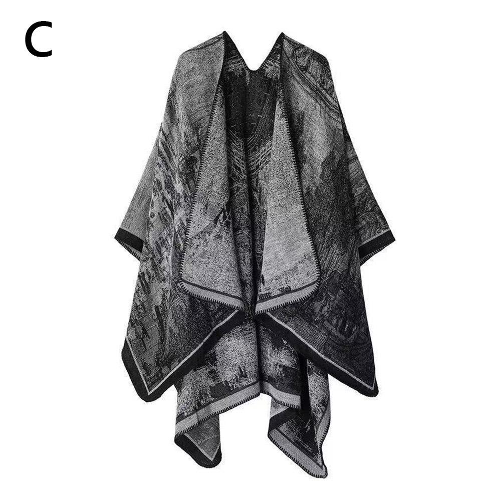 Loose Fit Women Cloak Thick Tie Dye Cape Casual Ginkgo Cape Lady Outerwear
