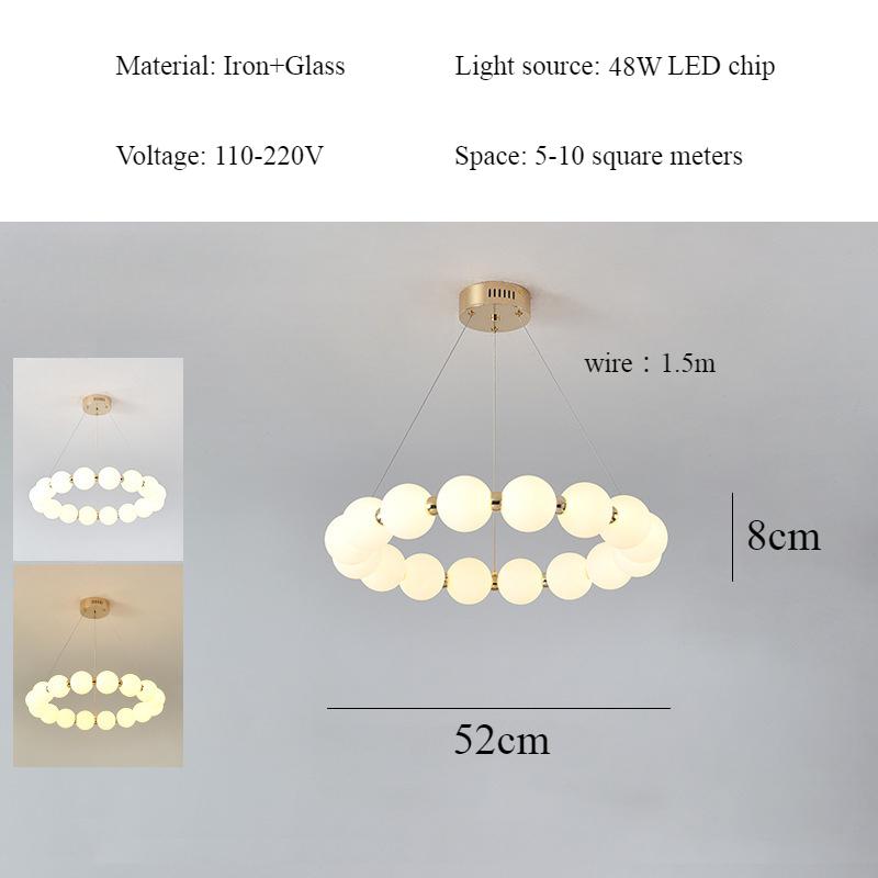 Подвесной светильник для гостиной в скандинавском стиле, простой светодиодный светильник для спальни, круговой светильник для столовой с жемчужным ожерельем