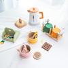 Детский деревянный игровой чайный сервиз с десертами и чайником, посуда