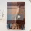Long Tessel Plaid Wool Scarf Thicken Men Scarf Simple Winter Cashmere Scarf  Female