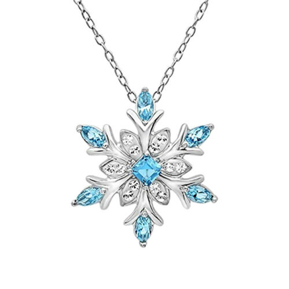 Women Frozen Snowflake Necklace Silver Plated Rhinestone Crystal Pendant Chain Christmas Gift