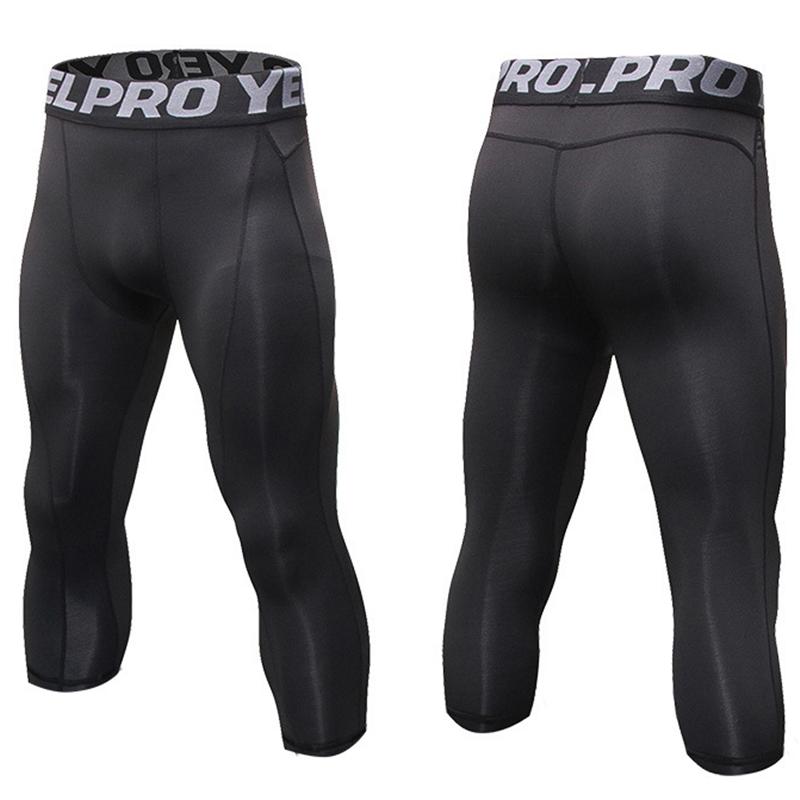 Men Cropped Trousers Running Leggings Fitness Cycling Training Joggers Home Gym Compression Tights 3/4 Short Pants