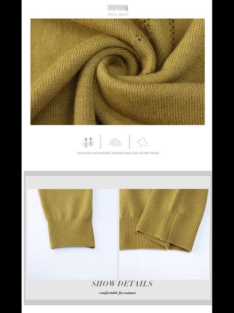 Korean Women's 2024 Autumn Round Neck Cashmere Sweater - Lightweight Long Sleeve Knit Top