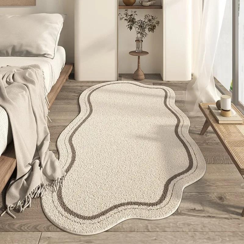 Wabi-Sabi Style Irregular Shag Rug Natural Texture Off-White Minimalist Design Non-Slip Bedroom & Living Room Rug