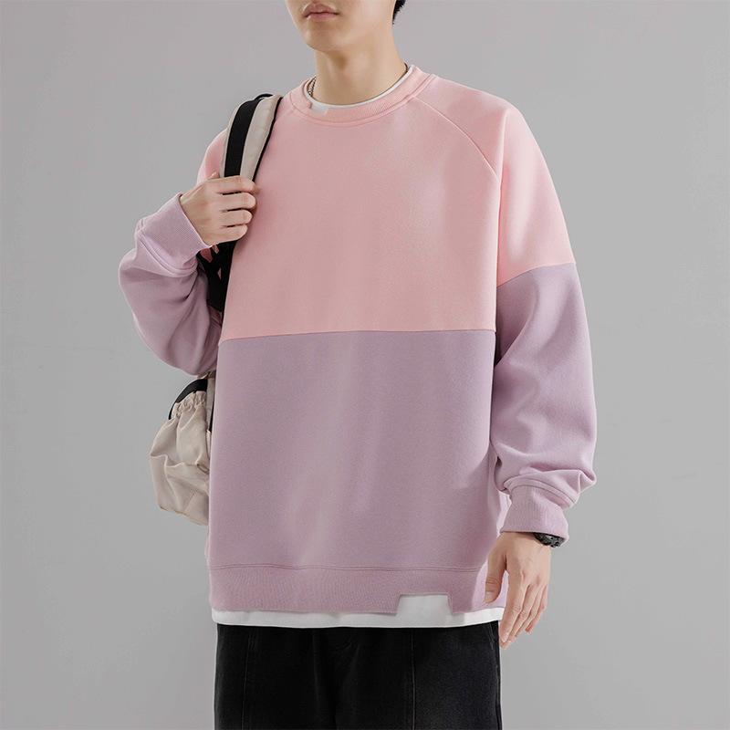 Свитшоты для мужчин на весну и осень, новые свободные топы для подростков, красивые длинные рукава, сращивающиеся поддельные двухсекционные парные пальто