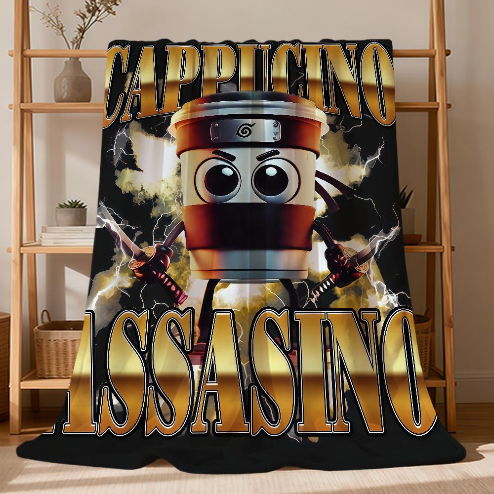 Flannel Soft Warm Plush Blanket For Sofa Living Room Hogar Bedroom Home Car Portable I-Italian Brainrot Cappuccino A-Assassino