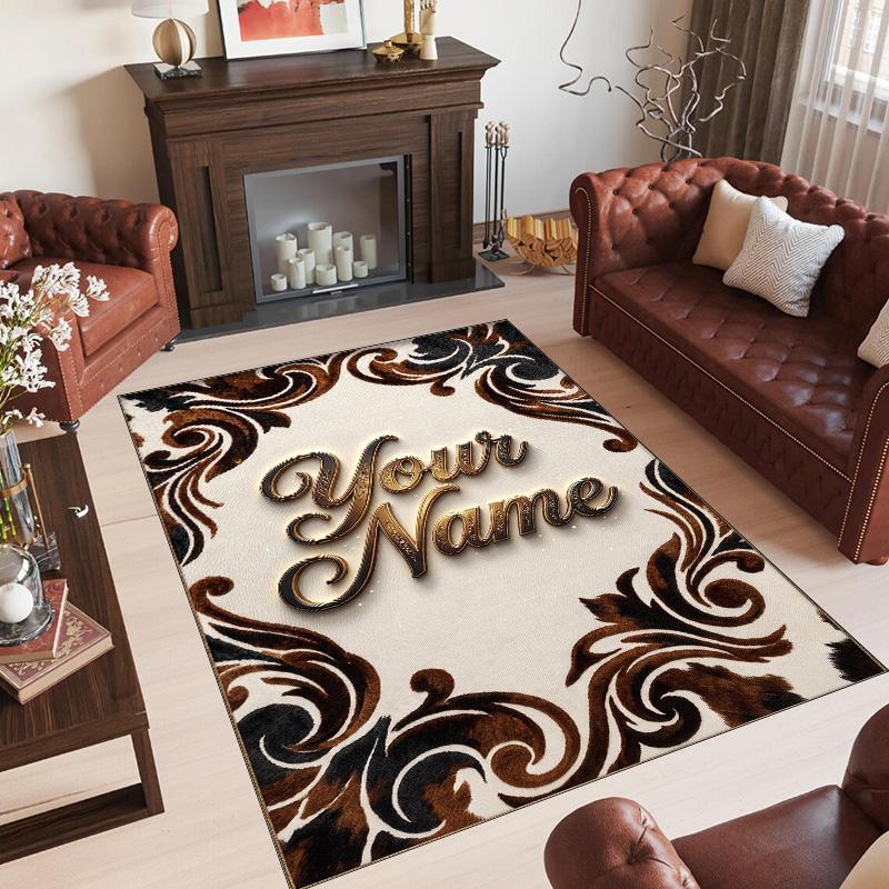Decorative Artwork Theme Crystal Velvet Rug Personalized Custom Name Text Soft Floor Mat Home Decor