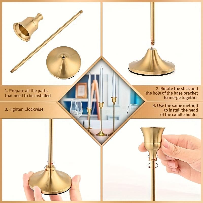 3 шт. Латунные Золотистые Металлические Конусные Подсвечники, Винтажные Современные Декоративные Центральные Подсвечники для Каминной Полки