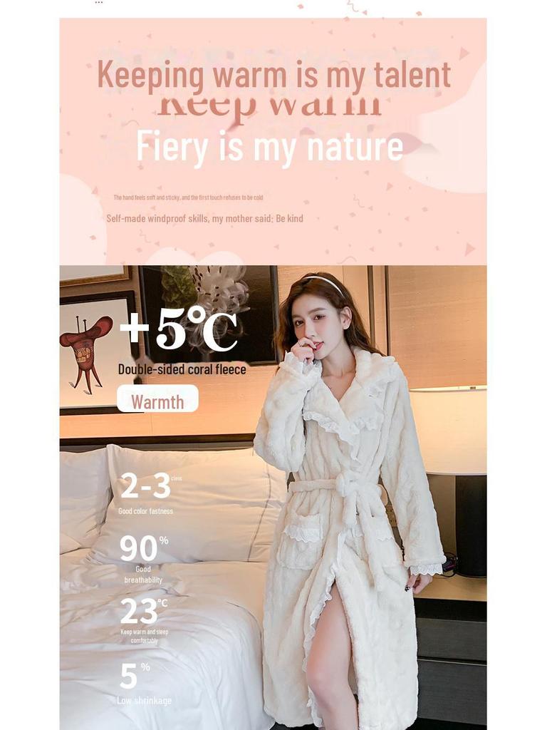 Корейская модная женская кружевная фланелевая ночная рубашка - плотная, теплая, зимняя пижама из кораллового флиса