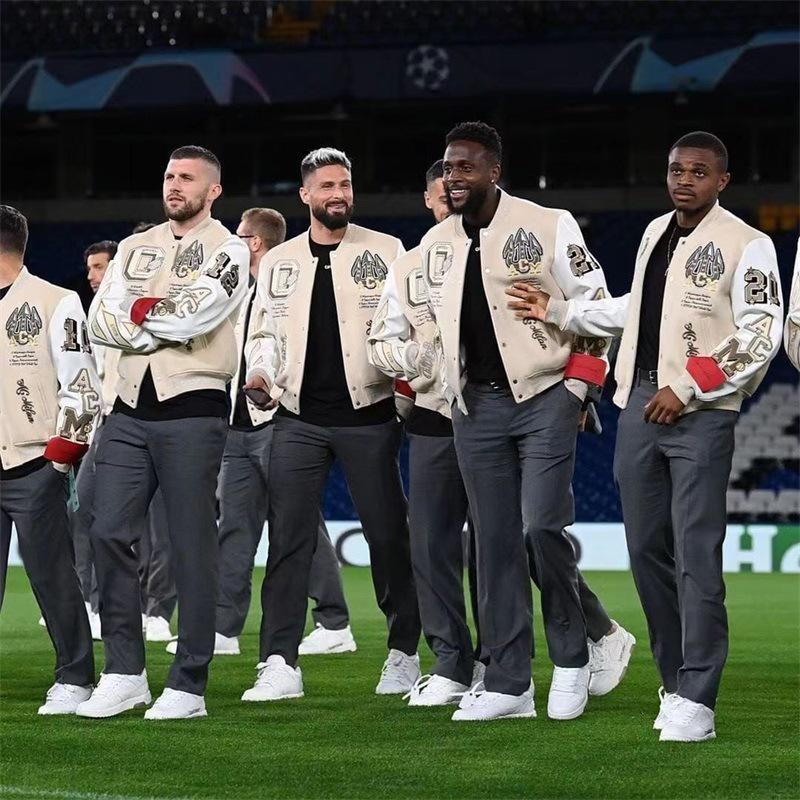 Кожаная бейсбольная куртка AC Milan с вышивкой, для тяжелых условий