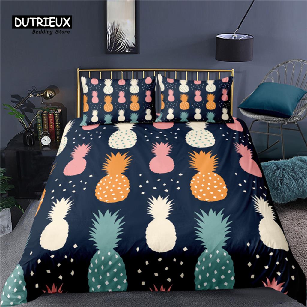 Luxury 3D Pineapple Print Home Living Comfortable Duvet Cover Pillowcase Kid Bedding Set Queen and King EU/US/AU/UK Size