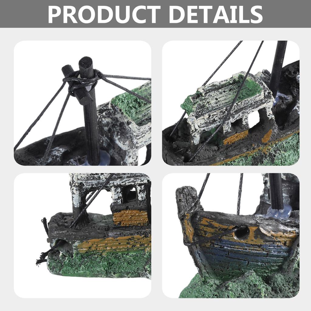Aquarium Resin Decorations Sunken Ship Ornaments Landscaping Accessories Betta Cave Hideout for Fish Rest for Play Sleep