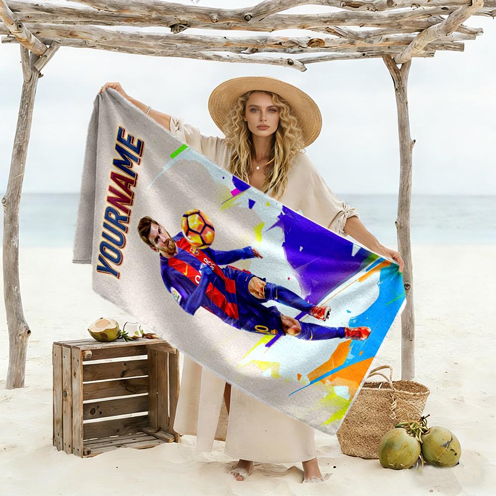Messi Personalized Text Beach Towel High Absorbency & Quick-Dry Perfect for Traveling Yoga Camping and Swimming