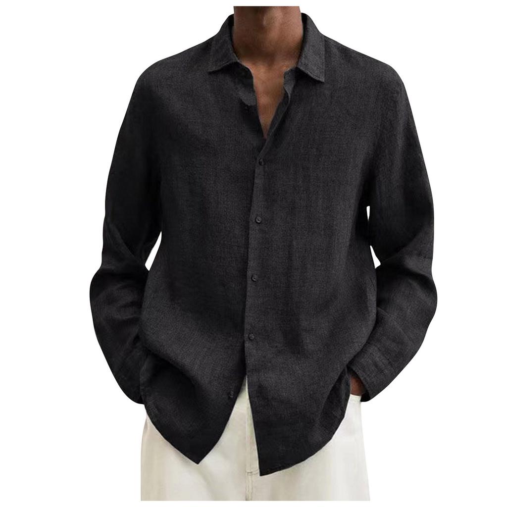 Designer Spring Summer Men's Casual Cotton Linen Solid Color Long Sleeve Shirts Loose Shirts