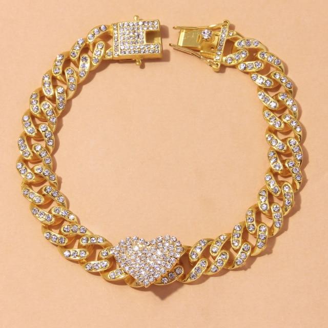 Модный кубинский ножной браслет со стразами и сердцем для женщин, в форме сердца, со льдом, на ногу, цепочка на щиколотку, украшения для ног