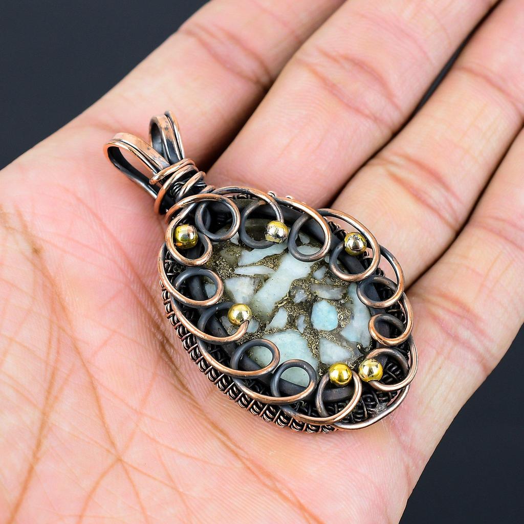 Медный Ларимар, драгоценный камень, чистая медная проволока, обернутая ювелирным кулоном ручной работы