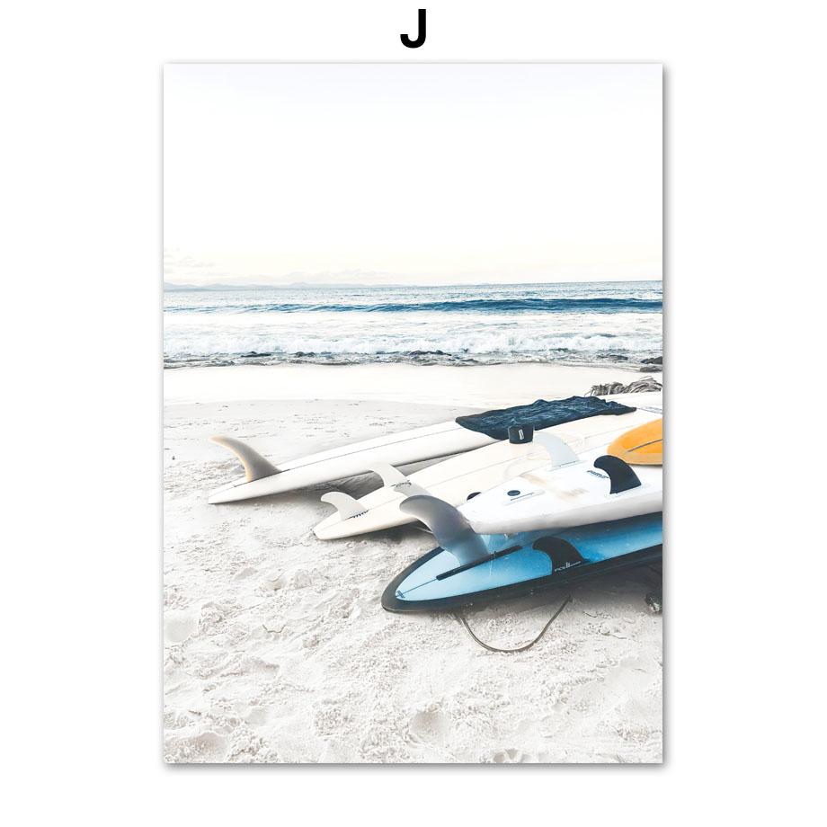 Фламинго Доска для серфинга Пляж Океан Волны Ракушка Настенная живопись Холст Картина Тропические постеры и принты Настенные картины для домашнего декора