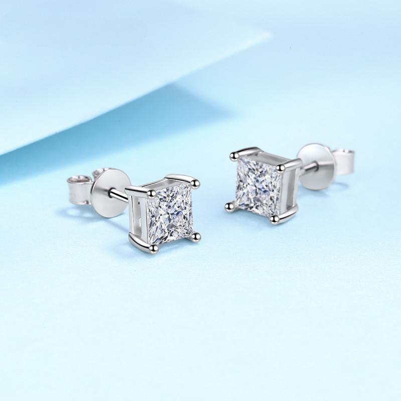 Серебро S925, серьги-гвоздики с настоящим муассанитом, 1,2 карата/2 карата/4 карата, женские и мужские серьги с квадратными бриллиантами, высокое ювелирное искусство, оригинальное изготовление