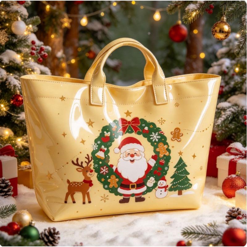 Christmas Printed PVC Waterproof Tote Bag Amazon European and American Women Commuter Shopping Handbag