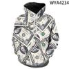 Hoodies USD U.S. Dollar Dollar Bills Money Men 3D Printed Streetwear Sweatshirts Streetwear Kids Tops