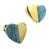 [P7370] - Steel Designer Earrings 'Love' Turquoise Gold - 12x9 Mm