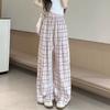 Женские брюки в ленивом стиле, ретро, с кружевной вышивкой, в клетку | Весенне-летние брюки с высокой талией, свободные, стройнящие, повседневные, широкие