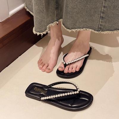 Красивые крутые тапочки для женской летней носки новые универсальные сандалии-елочки на плоской подошве со стразами, фиксирующие стопу, для пляжа