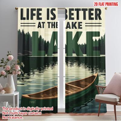 2 шт. шторы для окон с плоской 2D-печатью Life Better Lake Canoe 100% полиэстер без электричества праздничные для