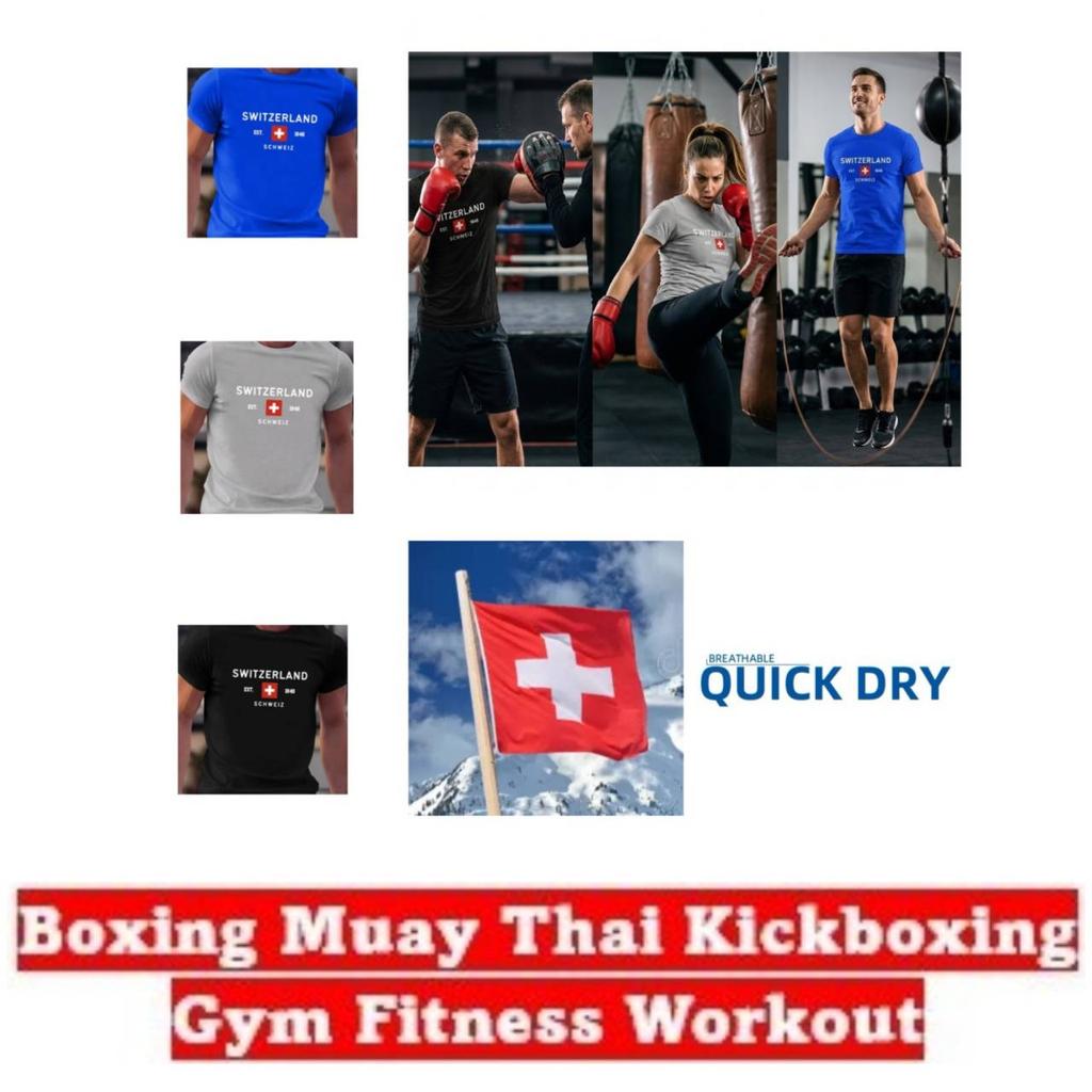 Switzerland Swiss Tshirt MMA Boxing Muay Thai National Flag Training Print 3D Short Sleeve Unisex Women Men Quick Dry Fitness Workout Sport Round Neck