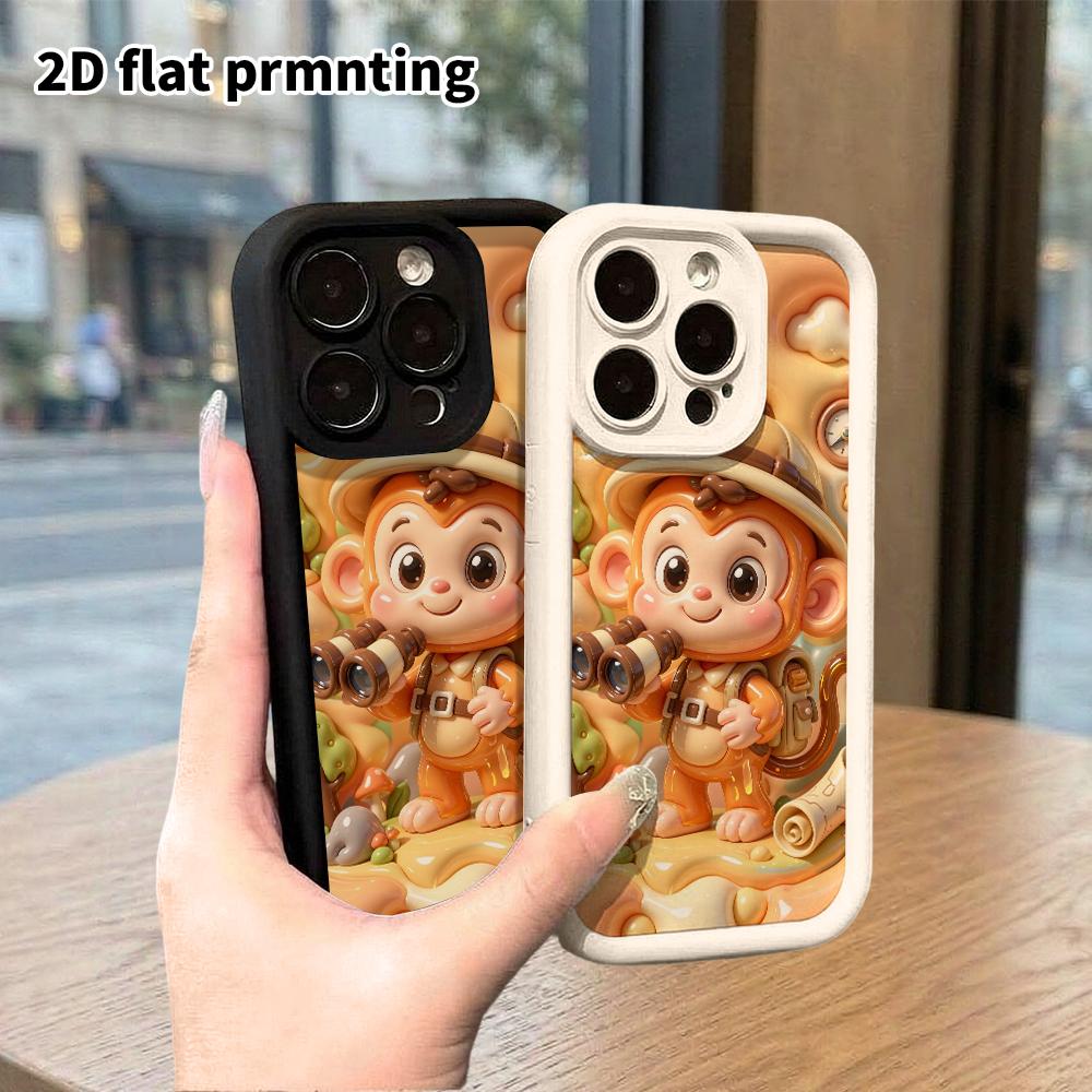 Phone case: 2D flat design, suitable for iPhone 18 17 16 15 14 13 Pro protective case, adventure little monkey, perfect Christmas and Halloween holida