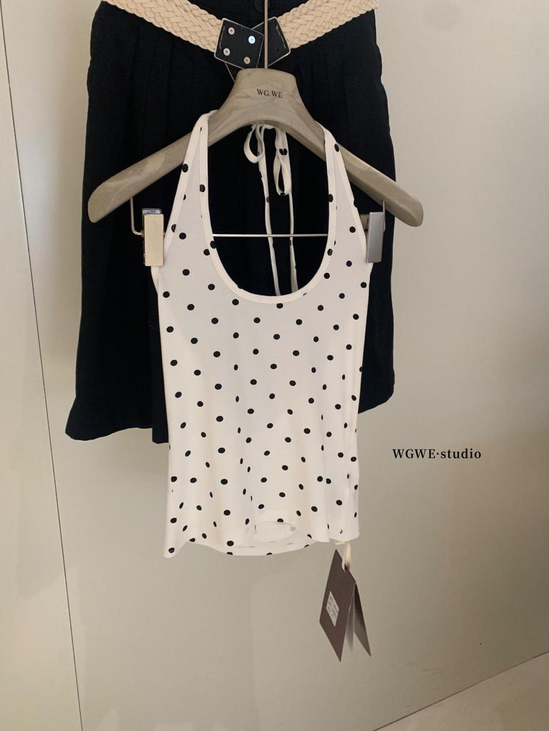 Polka Dot Color Block Halterneck Cami Top - Spring/Summer Women's Fashion